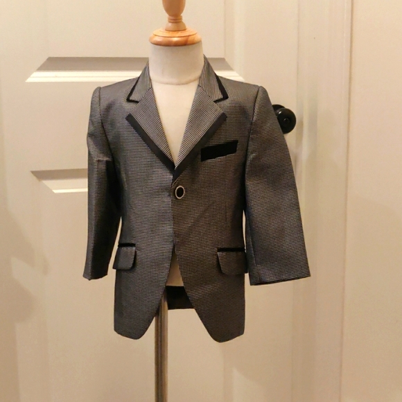 Mini World, Black/gray boys one button front closure Formal Blazer - Picture 1 of 13